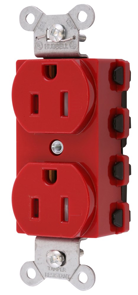Straight Blade Devices, Receptacles, Duplex, SNAPConnect, Tamper Resistant, 15A 125V, 2-Pole 3-Wire Grounding, 5-15R, Nylon, Red, USA