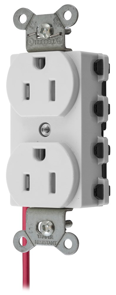 Straight Blade Devices, Receptacles, Duplex, SNAPConnect, Tamper Resistant, Split Circuit, 15A 125V, 2-Pole 3-Wire Grounding, 5-15R, Nylon, White, USA