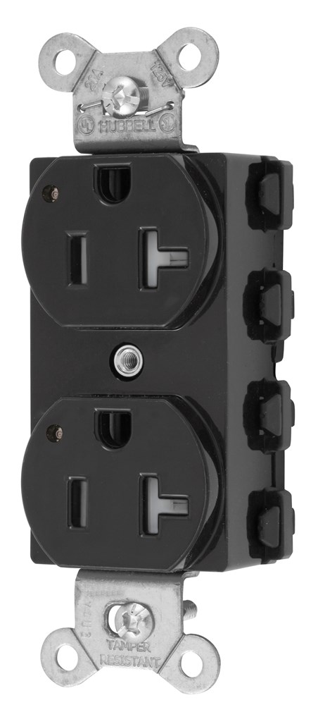 Straight Blade Devices, Receptacles, Duplex, SNAPConnect, Tamper Resistant, LED Indicator, 20A 125V, 2-Pole 3-Wire Grounding, 5-20R, Nylon, Black, USA