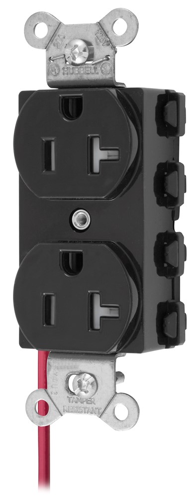 Straight Blade Devices, Receptacles, Duplex, SNAPConnect, Tamper Resistant, Split Circuit, 20A 125V, 2-Pole 3-Wire Grounding, 5-20R, Nylon, Black, USA