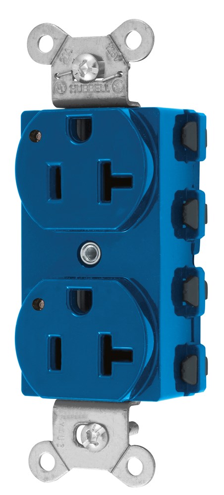 Straight Blade Devices, Receptacles, Duplex, SNAPConnect, LED Indicator, 20A 125V, 2-Pole 3-Wire Grounding, 5-20R, Nylon, Blue