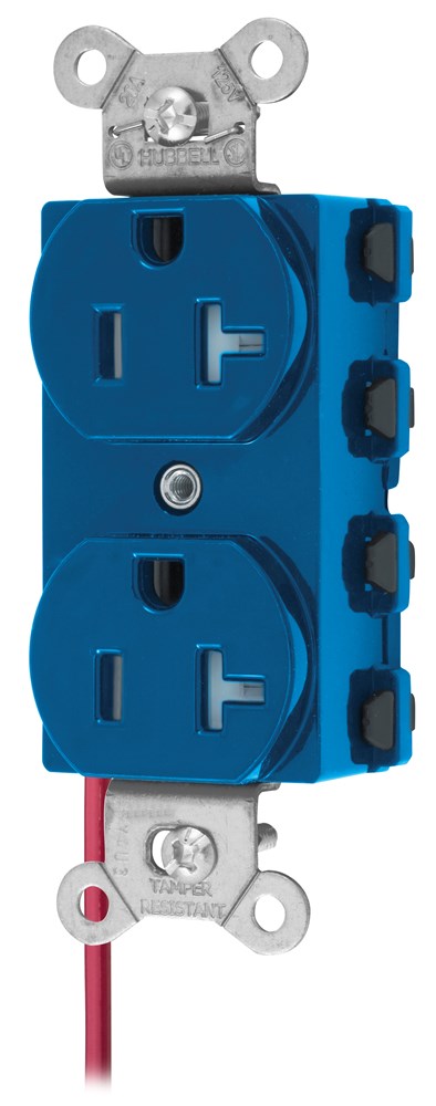 Straight Blade Devices, Receptacles, Duplex, SNAPConnect, Tamper Resistant, Split Circuit, 20A 125V, 2-Pole 3-Wire Grounding, 5-20R, Nylon, Blue, USA