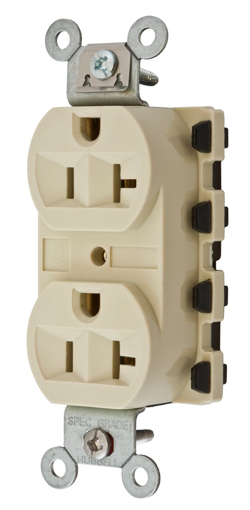 Straight Blade Devices, Receptacles, Duplex, SNAPConnect, 20A 125V, 2-Pole 3-Wire Grounding, 5-20R, Nylon, Ivory