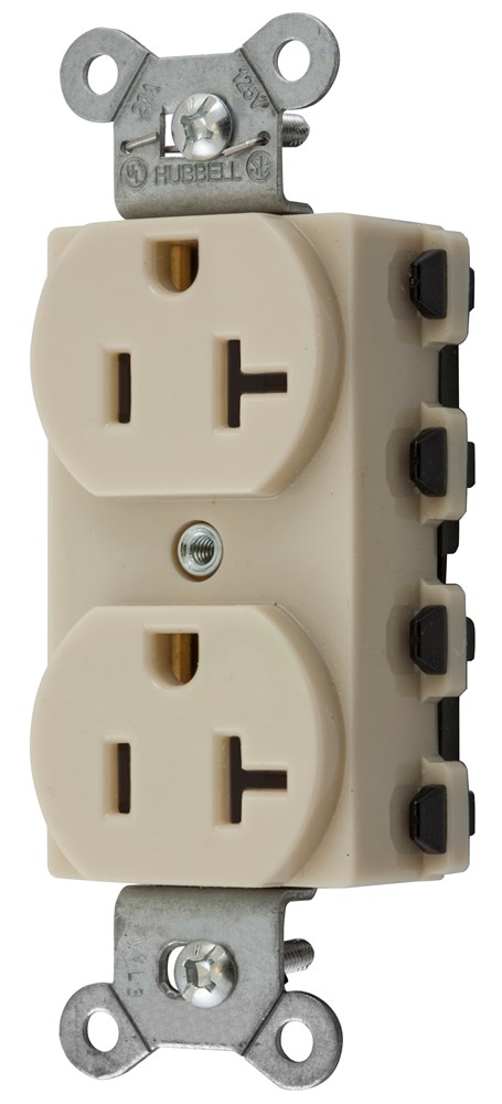 Straight Blade Devices, Receptacles, Duplex, SNAPConnect, 2-Pole 3-Wire Grounding, 20A 125V, 5-20R, Nylon, Ivory, USA.