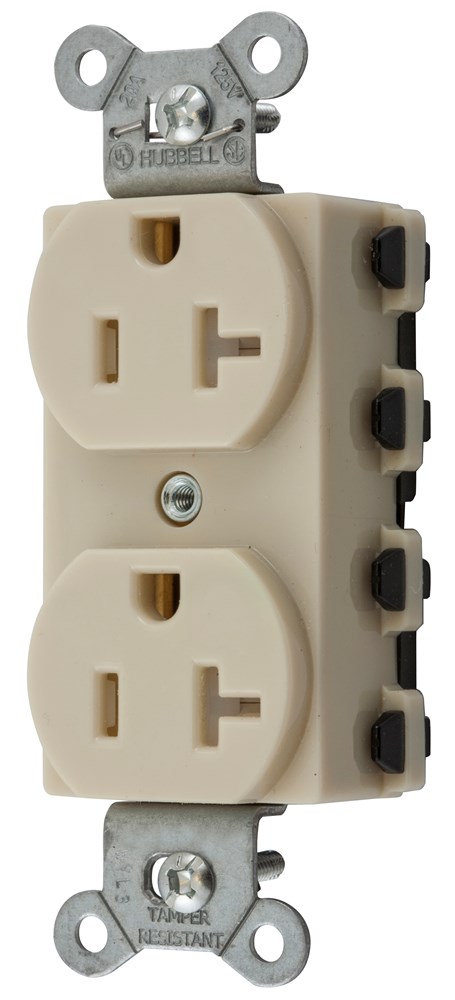 Straight Blade Devices, Receptacles, Duplex, SNAPConnect, Tamper Resistant, 20A 125V, 2-Pole 3-Wire Grounding, 5-20R, Nylon, Ivory, USA