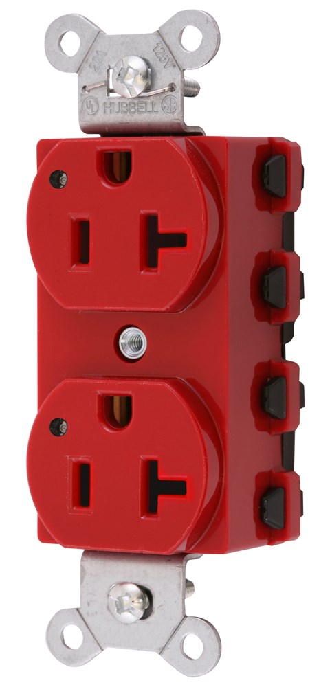 Straight Blade Devices, Receptacles, Duplex, SNAPConnect, LED Indicator, 20A 125V, 2-Pole 3-Wire Grounding, 5-20R, Nylon, Red