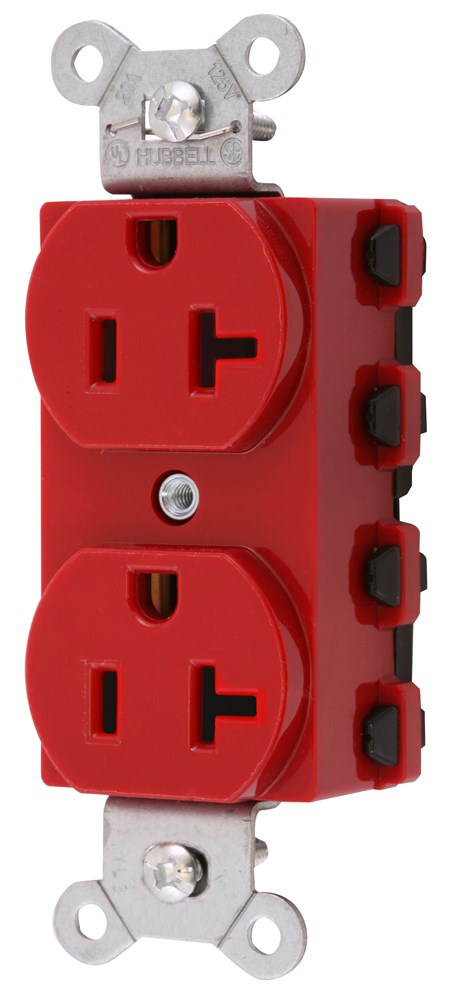 Straight Blade Devices, Receptacles, Duplex, SNAPConnect, 20A 125V, 2-Pole 3-Wire Grounding, 5-20R, Nylon, Red, USA