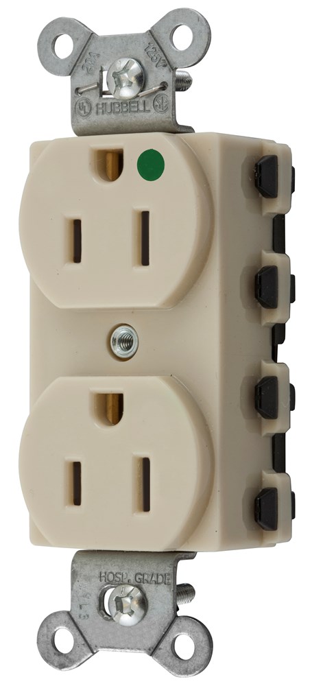 Straight Blade Devices, Receptacles, Duplex, SNAPConnect, Hospital Grade, 15A 125V, 2-Pole 3-Wire Grounding, 5-15R, Nylon, Ivory, USA