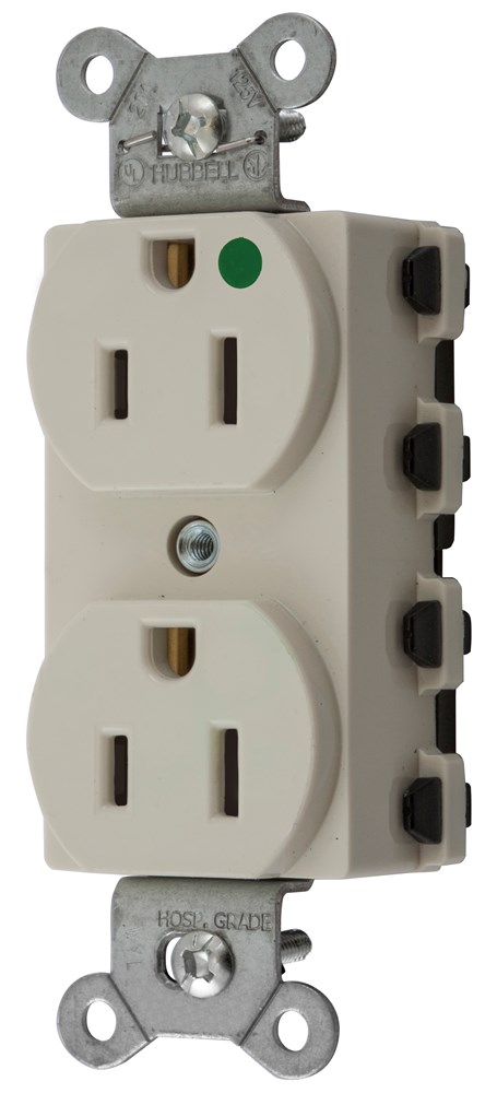 Straight Blade Devices, Receptacles, Duplex, SNAPConnect, Hospital Grade, 15A 125V, 2-Pole 3-Wire Grounding, 5-15R, Nylon, Light Almond, USA