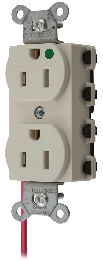 Straight Blade Devices, Receptacles, Duplex, SNAPConnect, Hospital Grade, Tamper Resistant, Split Circuit, 15A 125V, 2-Pole 3-Wire Grounding, 5-15R, Nylon, Light Almond, USA