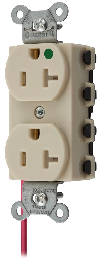 Straight Blade Devices, Receptacles, Duplex, SNAPConnect, Hospital Grade, Tamper Resistant, Split Circuit, 20A 125V, 2-Pole 3-Wire Grounding, 5-20R, Nylon, Ivory, USA