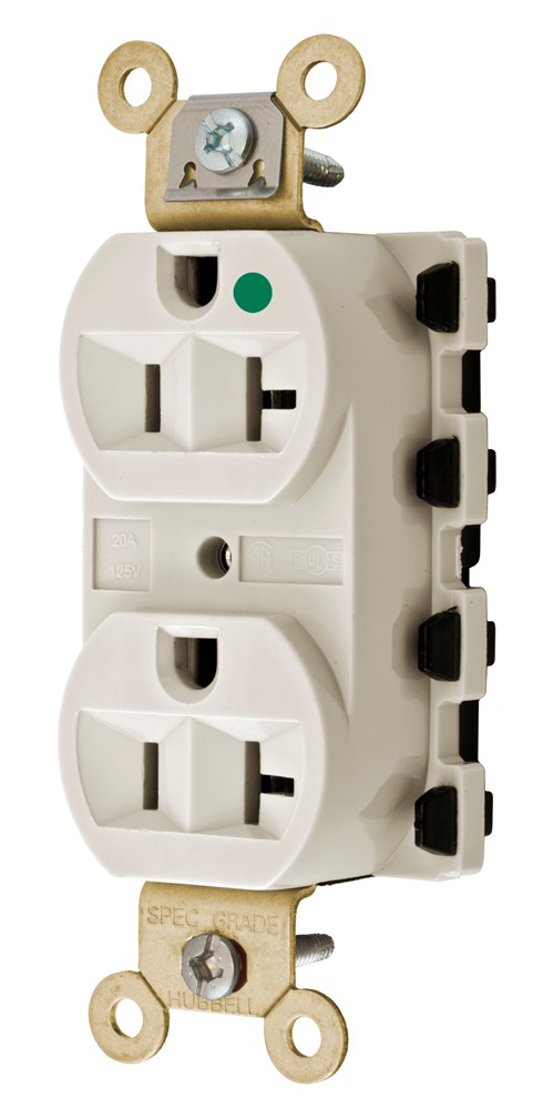 Straight Blade Devices, Receptacles, Duplex, SNAPConnect, Hospital Grade, 20A 125V, 2-Pole 3-Wire Grounding, 5-20R, Nylon, Light Almond
