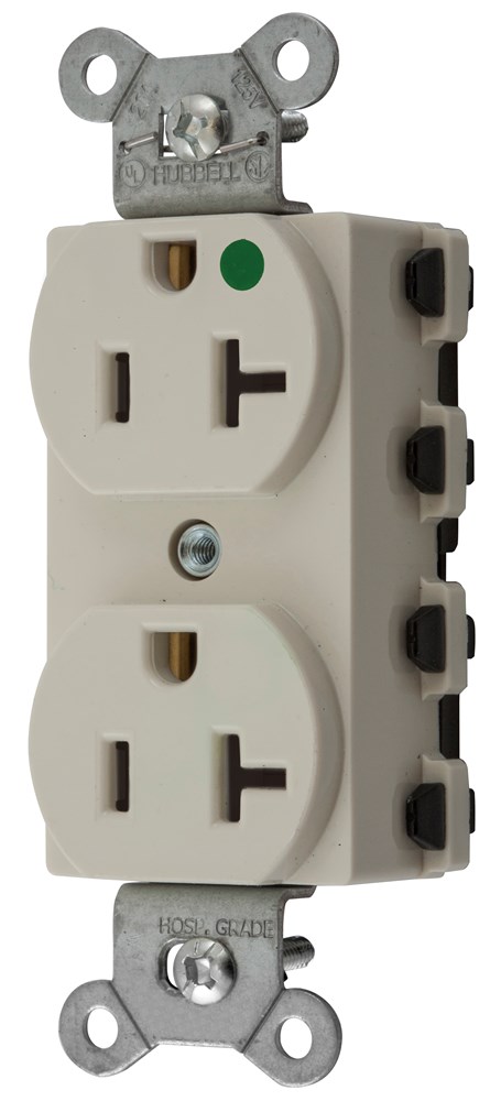 Straight Blade Devices, Receptacles, Duplex, SNAPConnect, Hospital Grade, 20A 125V, 2-Pole 3-Wire Grounding, 5-20R, Nylon, Light Almond, USA