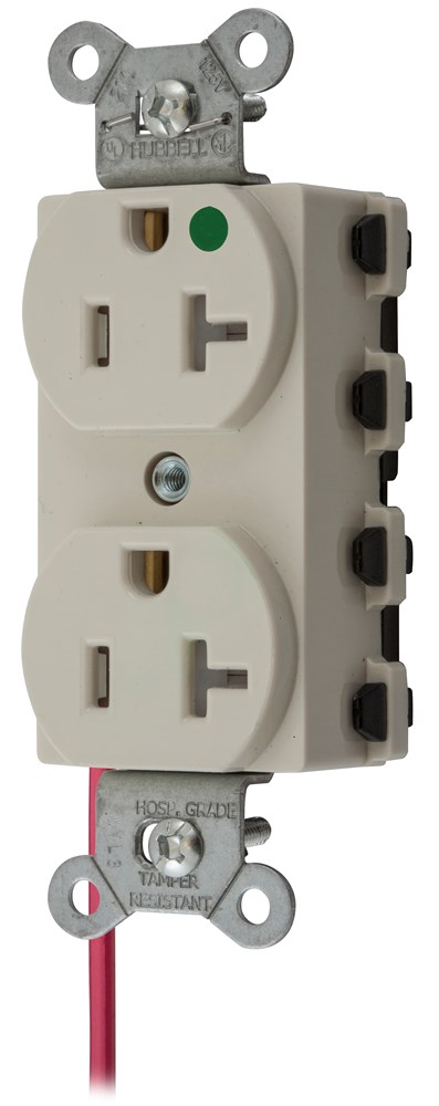 Straight Blade Devices, Receptacles, Duplex, SNAPConnect, Hospital Grade, Tamper Resistant, Split Circuit, 20A 125V, 2-Pole 3-Wire Grounding, 5-20R, Nylon, Light Almond, USA