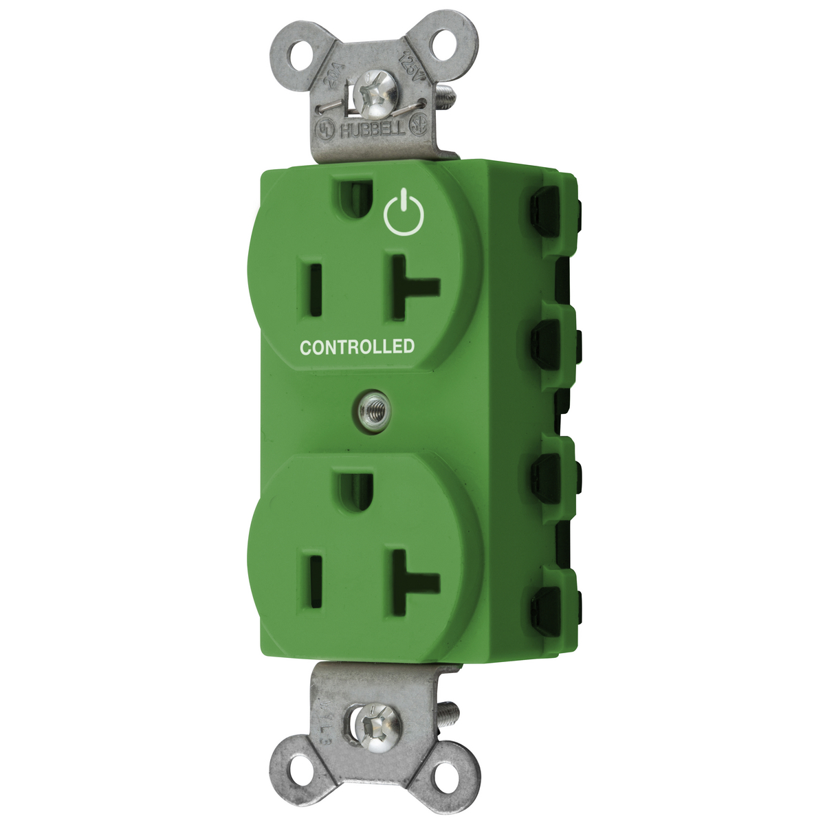 Straight Blade Devices, Receptacles, Duplex, SNAPConnect, Split Circuit, Half Controlled, 20A 125V, 2-Pole 3-Wire Grounding, 5-20R, Nylon, Green