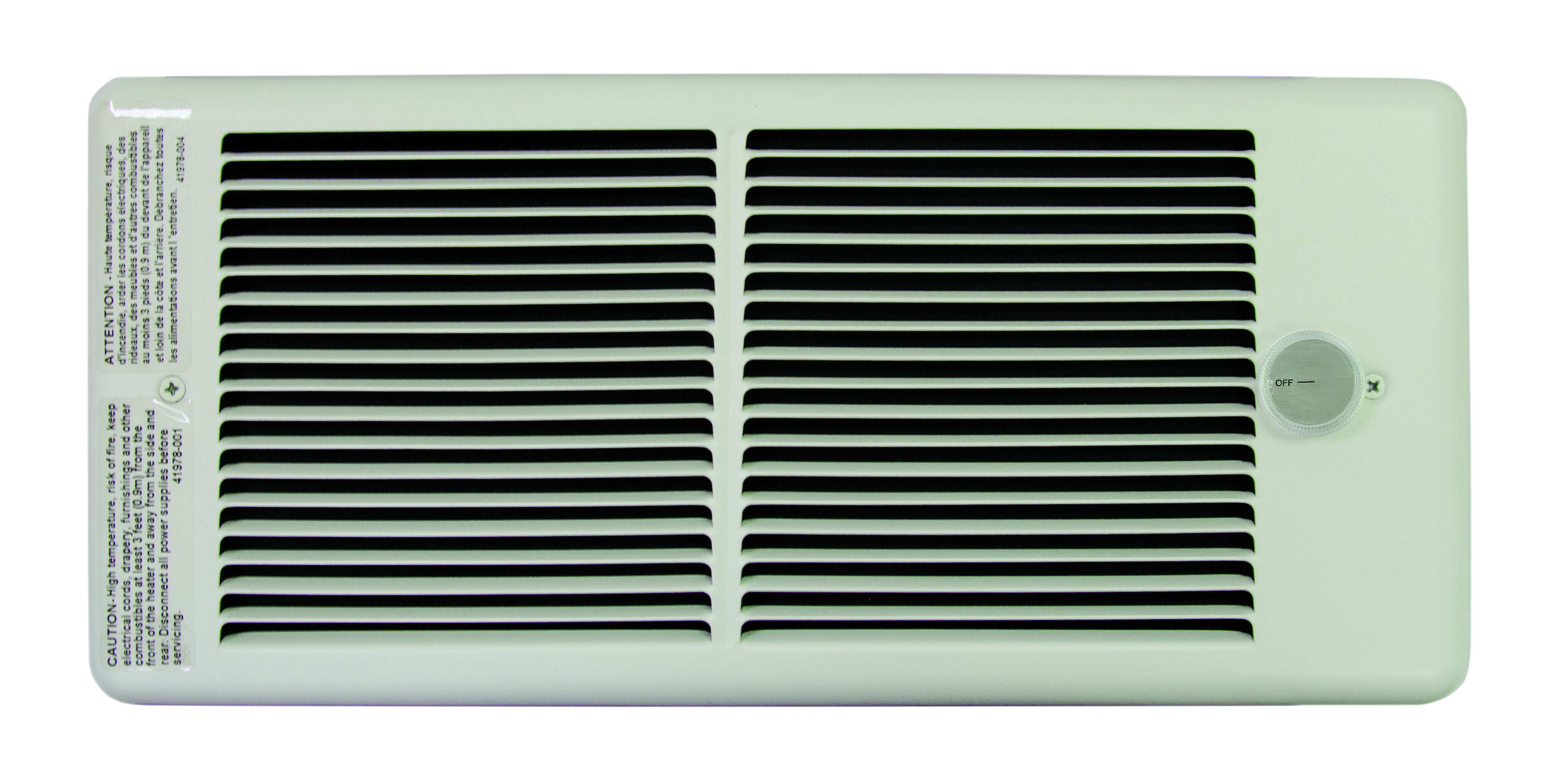 Register Style Fan Forced Wall Heater, Maximum Operating Temperature- 90 (Thermostat) DEG F 1 PH, 1000/750WTT, 240/208 V, Wall Mounting, Steel Housing Material, Dimensions- 14-1/2 Width X 7-1/8 Height X 3-1/2 Depth IN, BTU Rating- 3413/2560, 4.2/3.6 AMP
