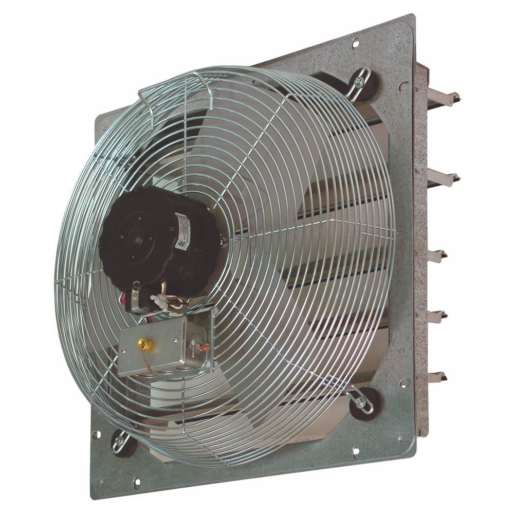 30 IN Direct Drive Exhaust Fan, Flow Rate- 3080/3950 CFM, 120 V, 1 PH, 2.7 AMP, Fan Speed- 1070/1140 RPM, Shutter, Wall mounting, AC Motor, Steel (Guard) housing material, Aluminum Blade