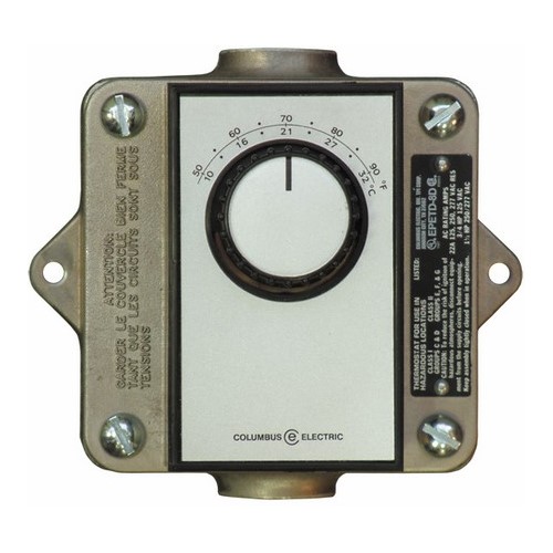 Thermostat, Heat/Cool, Silver-Gray Finish, Outside Depth- 5.57 IN, Outside Width- 5-3/4 IN, 22 AMP, Outside Height- 6-3/8 IN, Double Pole, 120 - 277 VAC, Temperature Rating- 50 - 90 DEG F, EPET Series