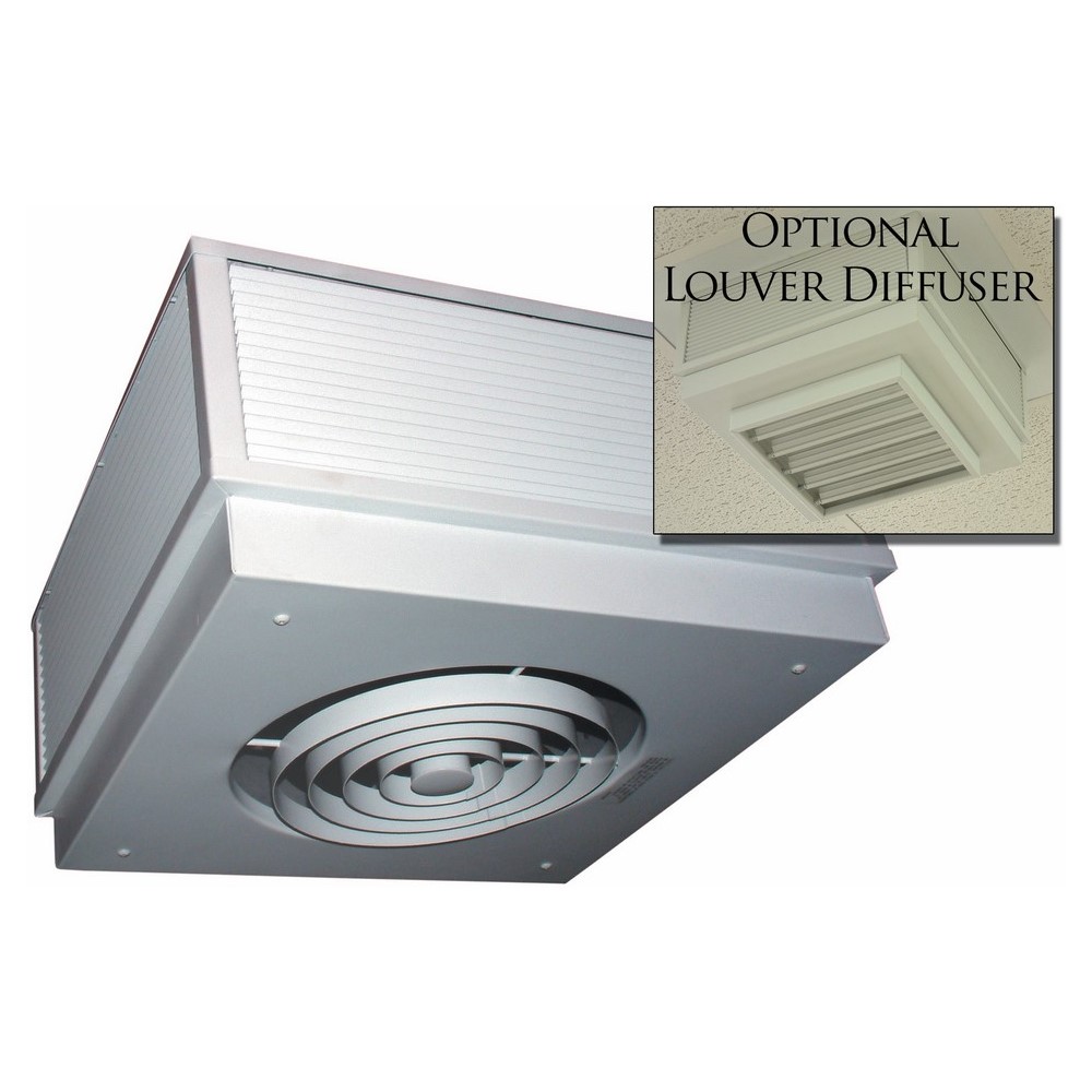 Fan Forced Ceiling Heater, 1 PH, 2 KW, 480 V, Surface/Ceiling Mounting, Steel Housing Material, Dimensions- 16-3/4 Width X 16-3/4 Height X 8-9/16 Depth IN, BTU Rating- 6826, 4.2 AMP, Air Flow- 425 CFM