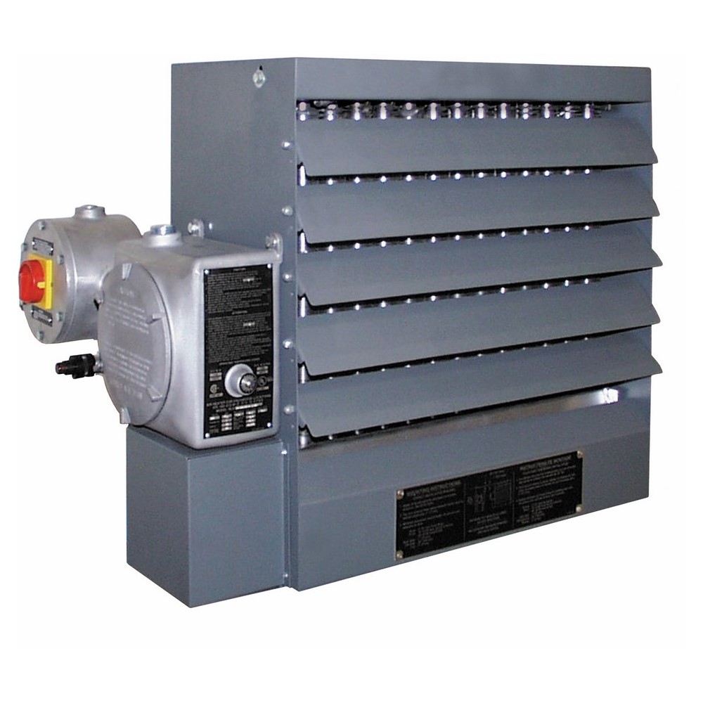 Hazardous Location Fan Forced Unit Heater, 3 PH, 20 KW, 600 V, Bracket Mounting, Steel Housing Material, Dimensions- 30-3/8 Width X 24-3/4 Height X 22-1/2 Depth IN, BTU Rating- 68300, 20 AMP, Air Flow- 2450 CFM