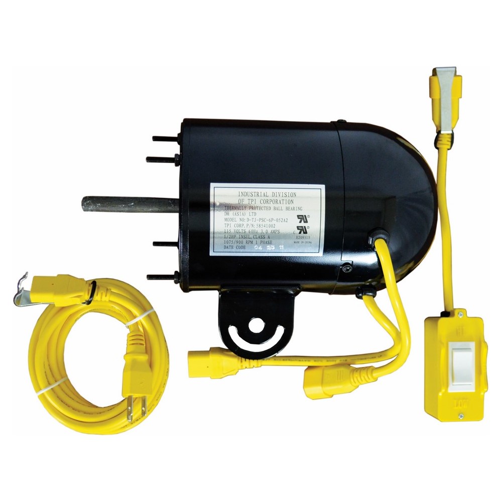 Motor, 1/2 HP, 1100 RPM Speed Rating, 120 V, 1 PH, Totally Enclosed, Frame- 48, Shaft Size- 1/2 IN, Yellow