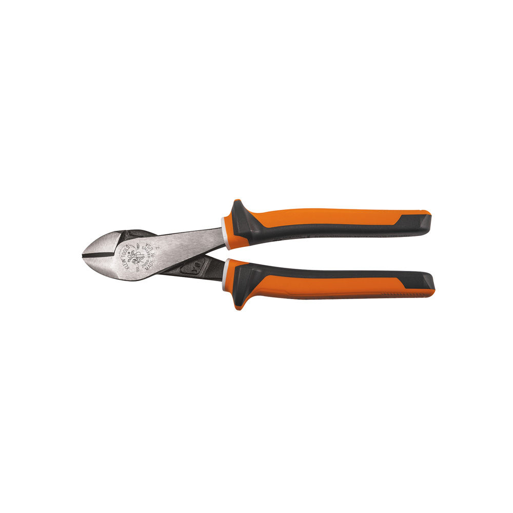 Diagonal Cutting Pliers, Insulated, Angled Head, 8-Inch, Insulated pliers are 1000V Rated for safety on the job and VDE Certified with unique three-part insulation with white underlayer that provides a warning sign when insulation may be compromised