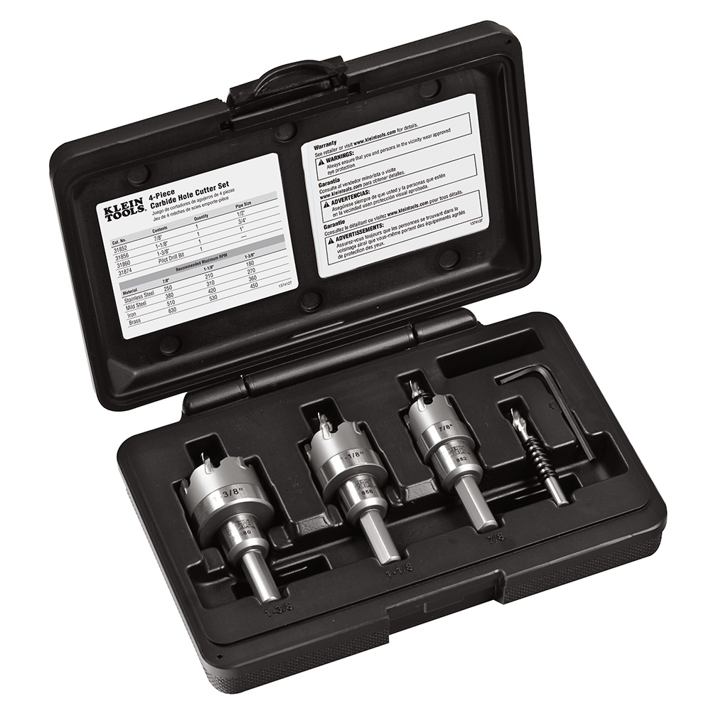 Hole Cutter Kit, Carbide Hole Cutter, 4-Piece, Heavy duty, durable carbide hole cutters for long life