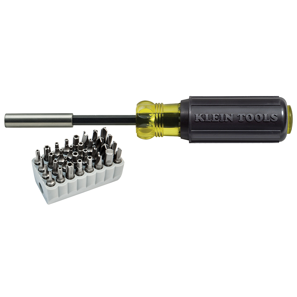 Magnetic Screwdriver with 32 Tamperproof Bits, Multi-bit screwdriver / nut driver with sturdy bit and screw holding magnet that allows for screws to fit securely in place for easy use