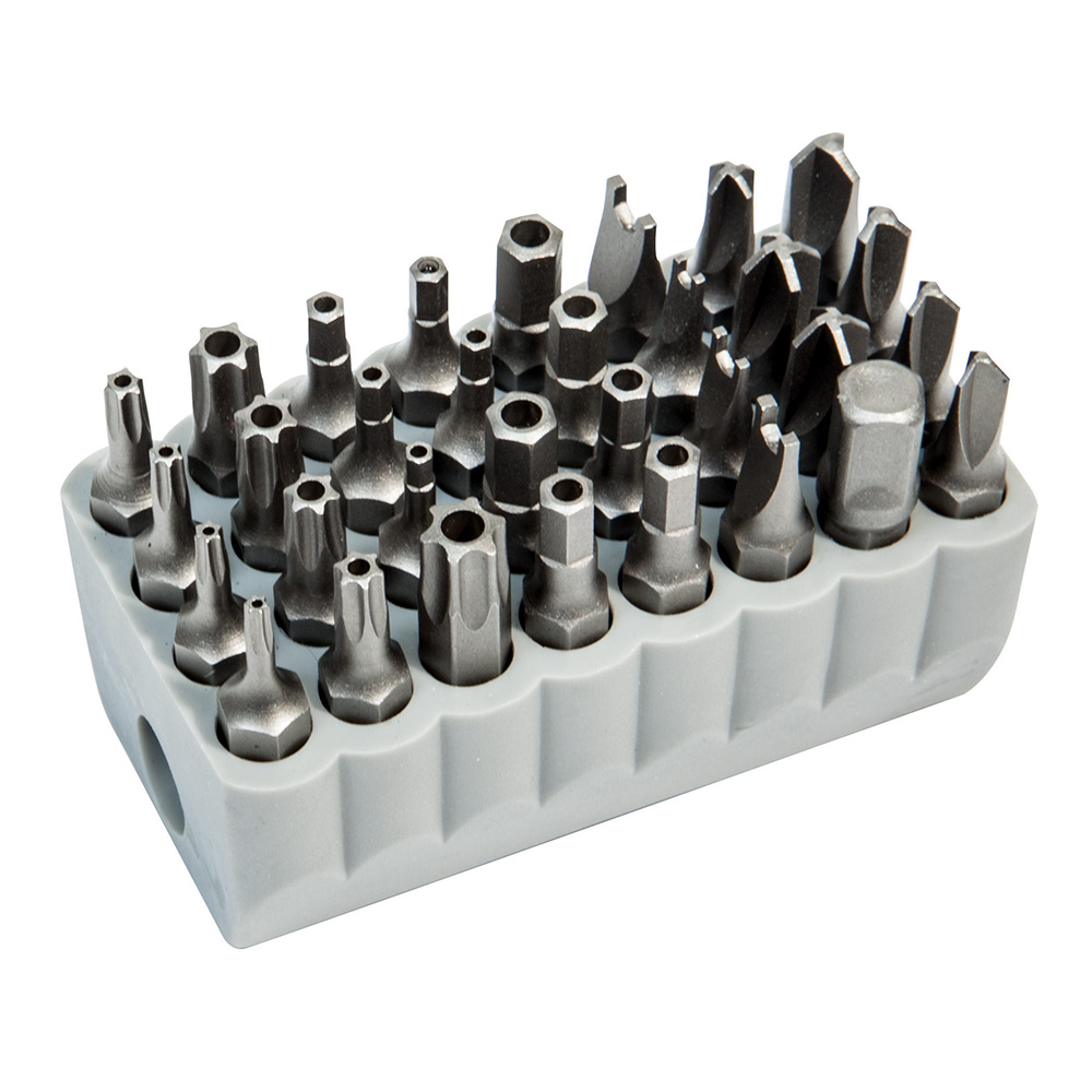 Tamperproof Bit Set, 32 Piece, Durable PVC gray block allows for easy storage of tamperproof bits