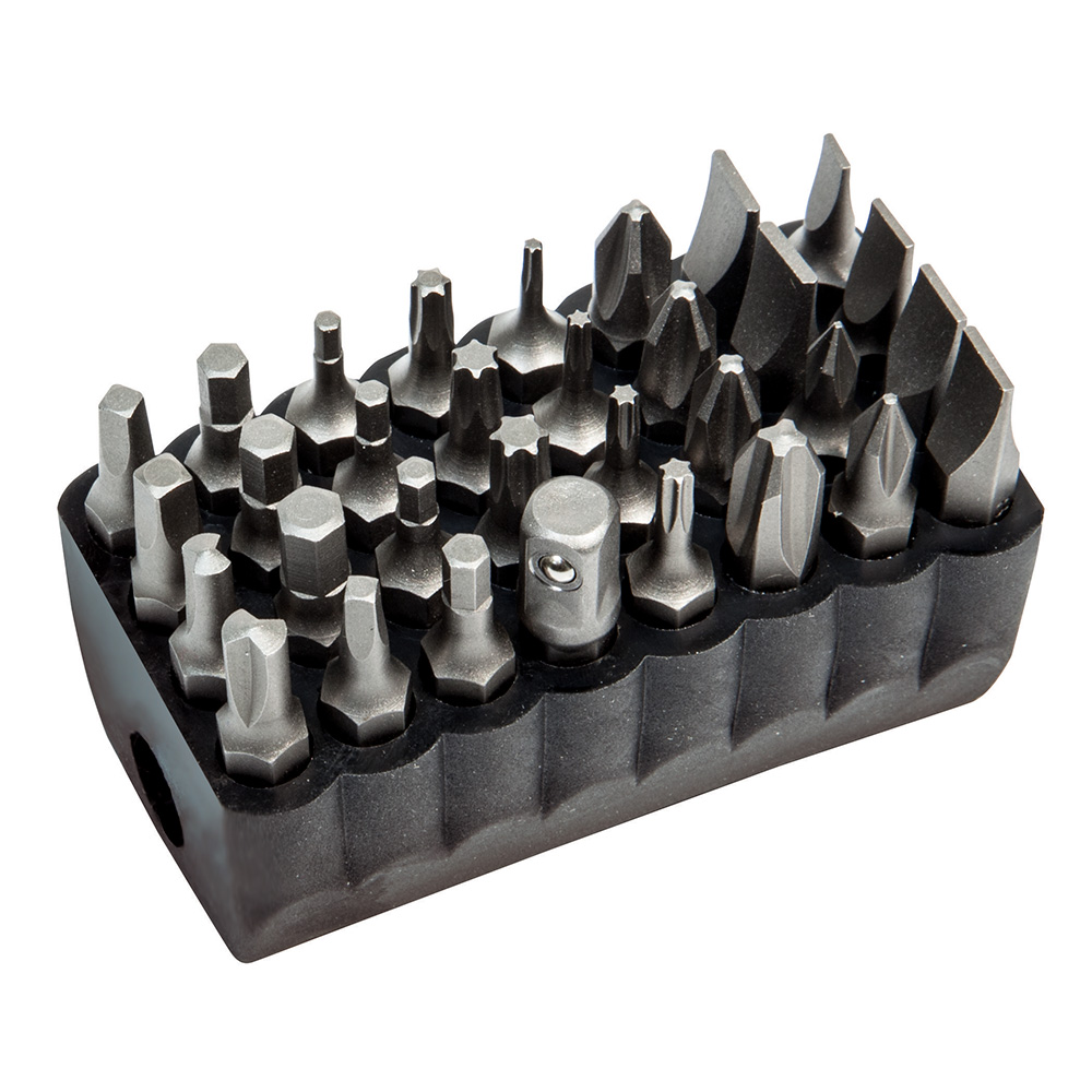 Standard Tip Bit Set, 32-Piece, Durable PVC black block allows for easy storage of standard bits