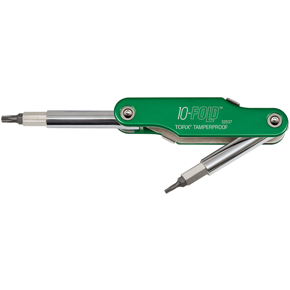 10-Fold Screwdriver/Nut Driver, Tamperproof Torx®, Folding pocket-style 10-in-1 tool with interchangeable bits - 8 screwdriver sizes and 2 nut drivers