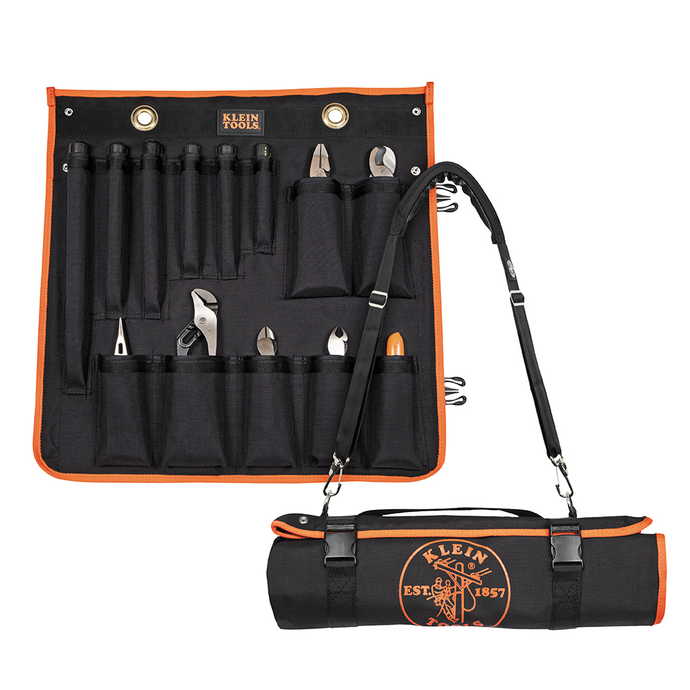 1000V Insulated Utility Tool Kit in Roll Up Pouch, 13 Piece, A set of 13 professional, insulated tools including assorted pliers (4), screwdrivers, (6) a cable cutter, pump pliers and a skinning knife. (See individual tool listings for more details)