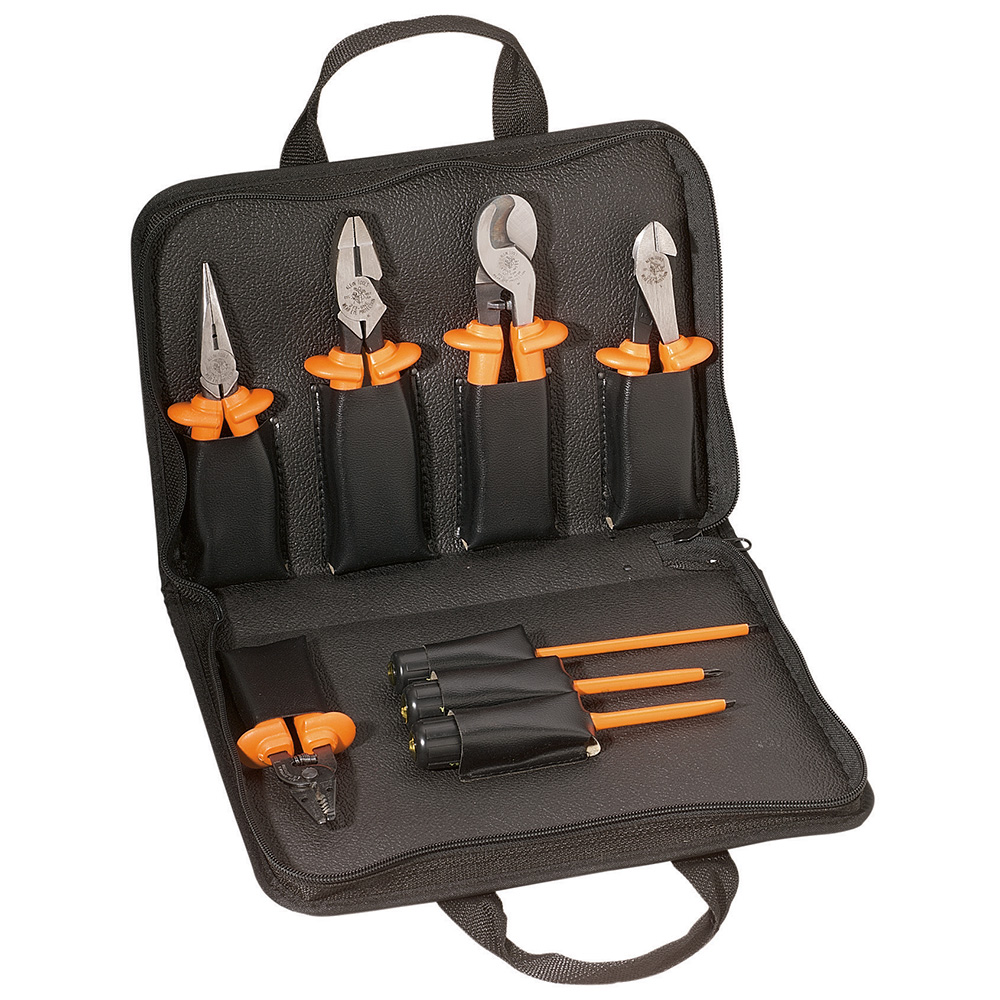 Premium 1000V Insulated Tool Kit, 8-Piece, Compact set of eight popular insulated tools including assorted pliers (3), screwdrivers (3), a cable cutter and Klein-Kurve wire stripper/cutter (See individual tool listings for more details)