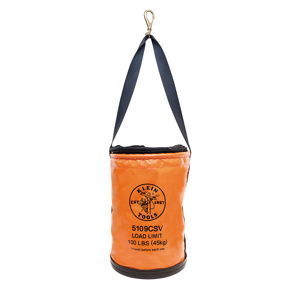 5109CSV 092644556531 Utility Bucket, Vinyl Tool Bucket with Top Close, Swivel Snap, 12-Inch, Utility bucket is bright orange for easy visibility