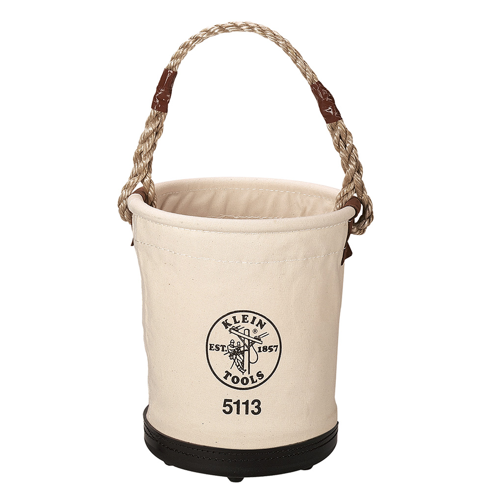 Tapered-Wall Bucket with Swivel Snap Hook, Canvas, Web handle extends down the sides of the bucket for added strength
