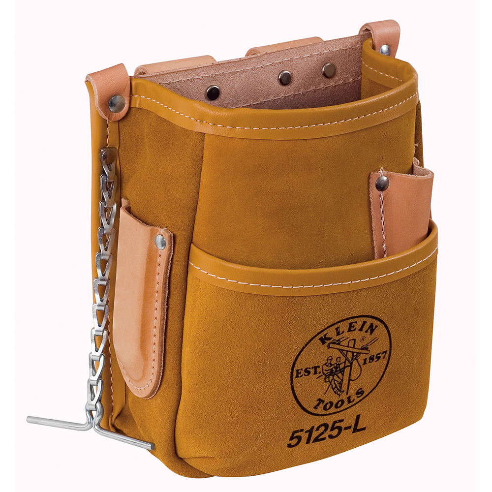 Pocket Tool Pouch with Tape Thong, Leather, General-purpose all leather pouch is riveted and stitched for extra durability