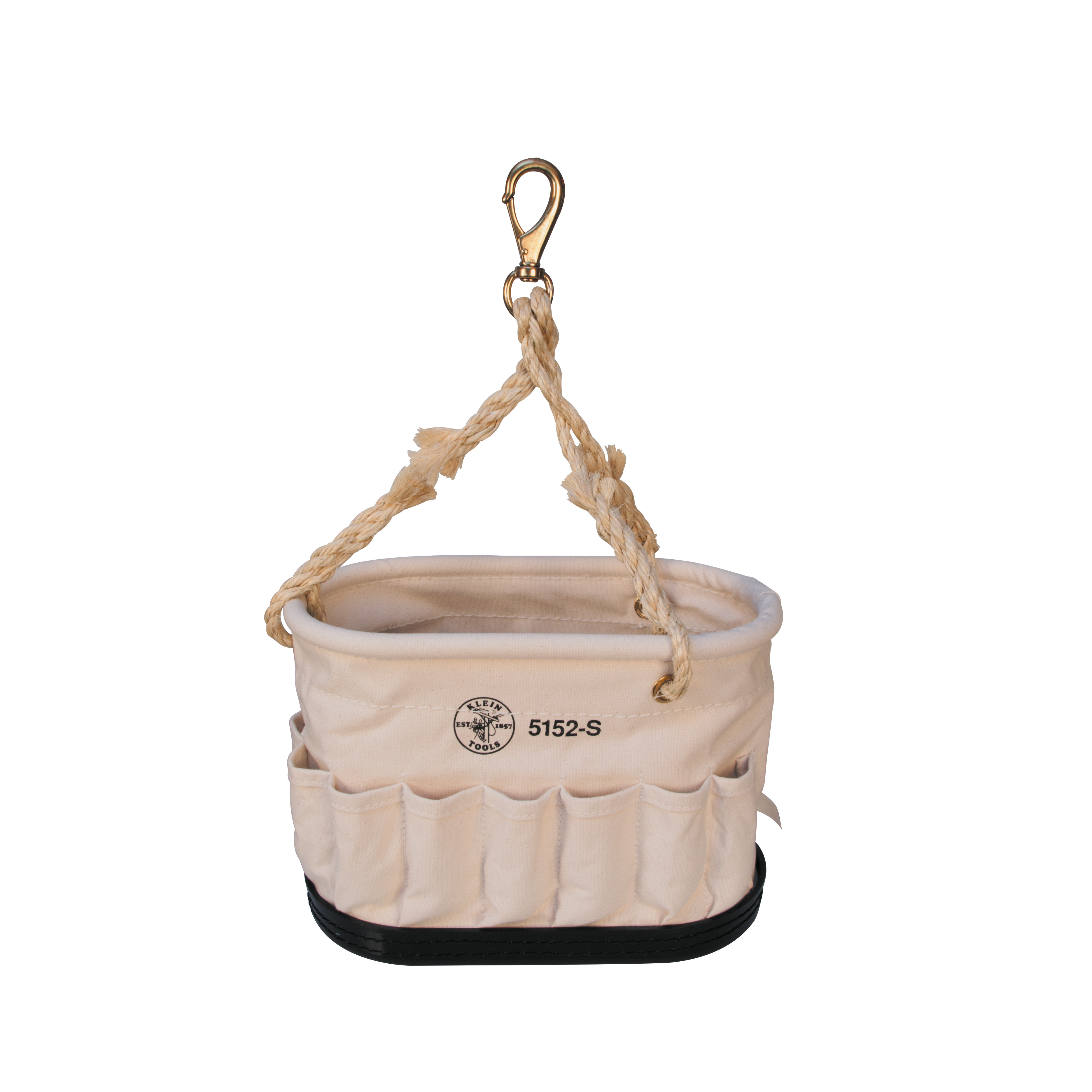 5152S 092644555206 Canvas Bucket, 41-Pocket Oval Bucket with Swivel Snap, Tool organizer with 26 pockets inside and 15 pockets outside
