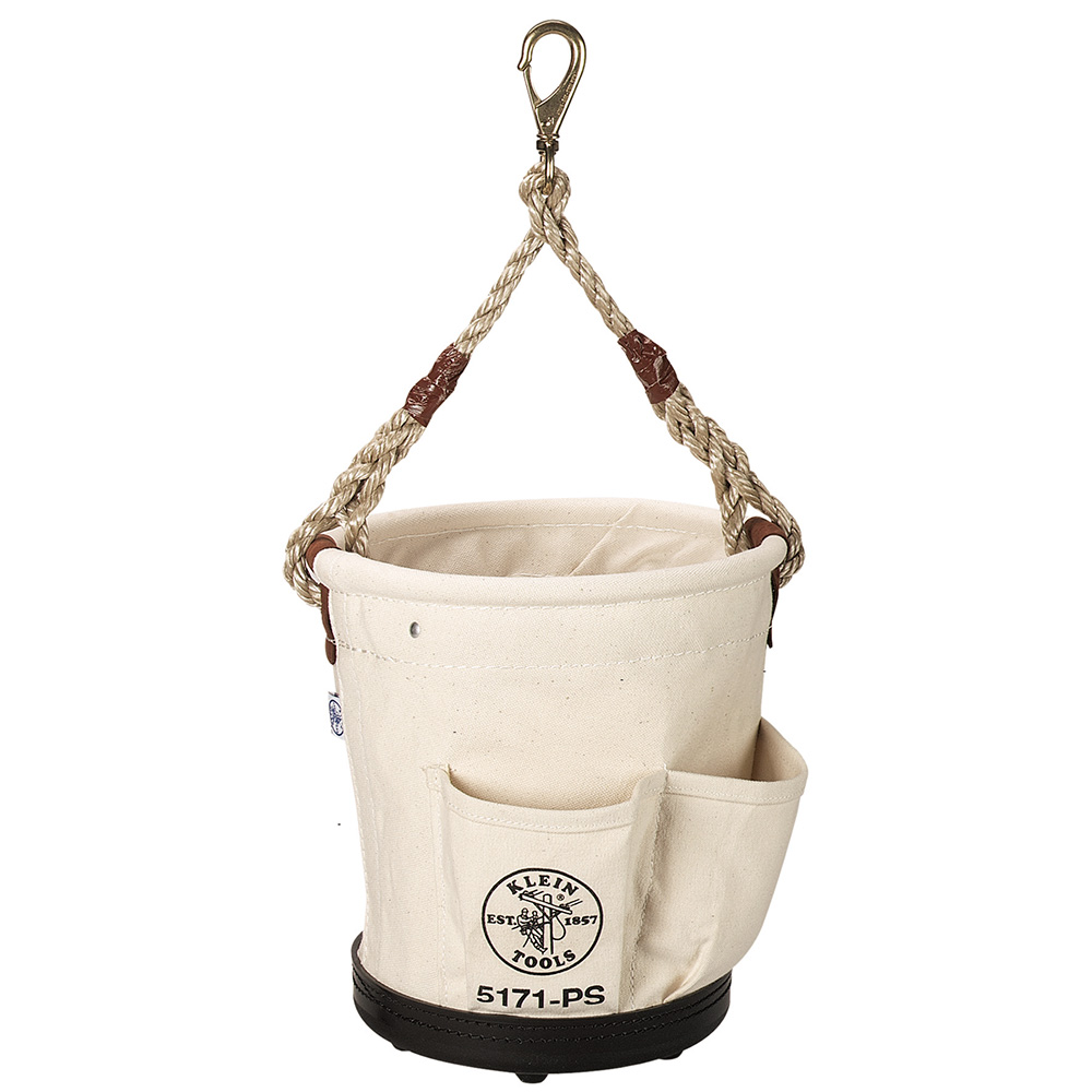 Heavy-Duty Tapered Wall Bucket 4 Pockets, Web handle extends down the sides of the bucket for added strength