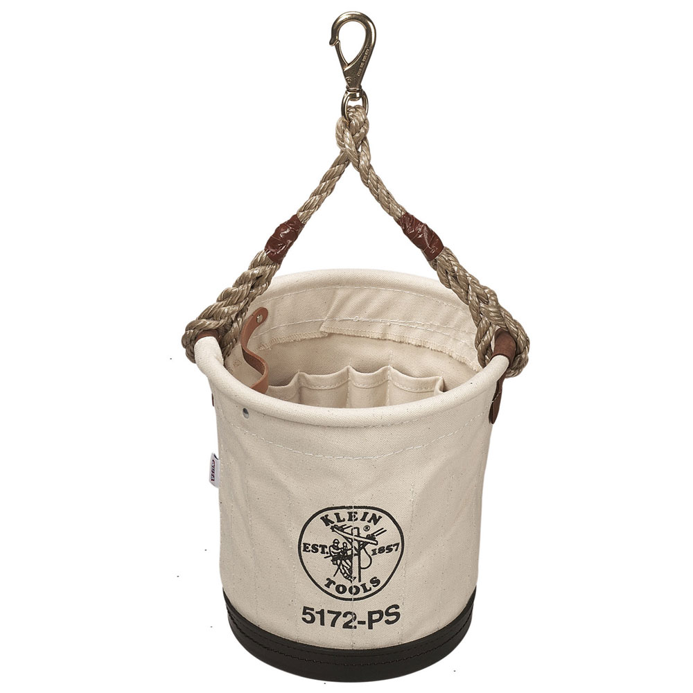 Heavy-Duty Tapered Wall Bucket 15 Pocket, Web handle extends down the sides of the bucket for added strength