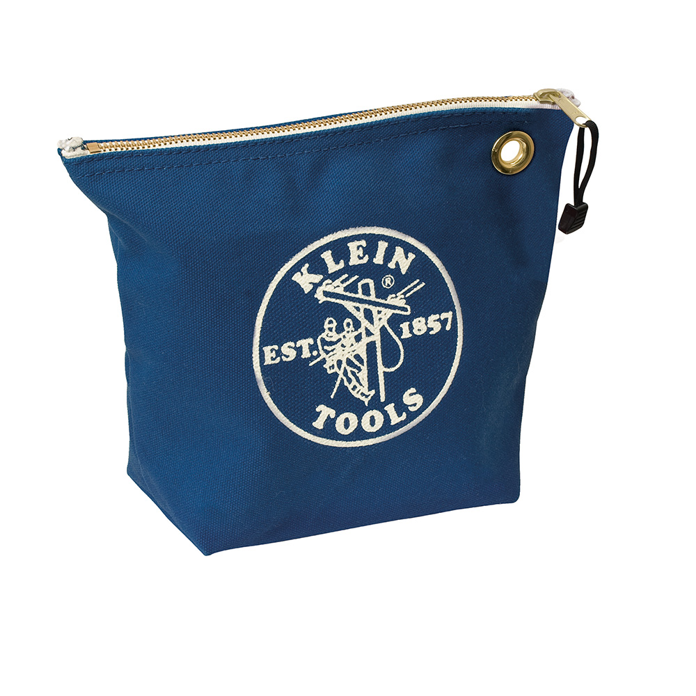 Zipper Bag, Canvas Consumables Tool Pouch, Blue, Brass grommet on tool pouch easily attaches to tool belt or clip