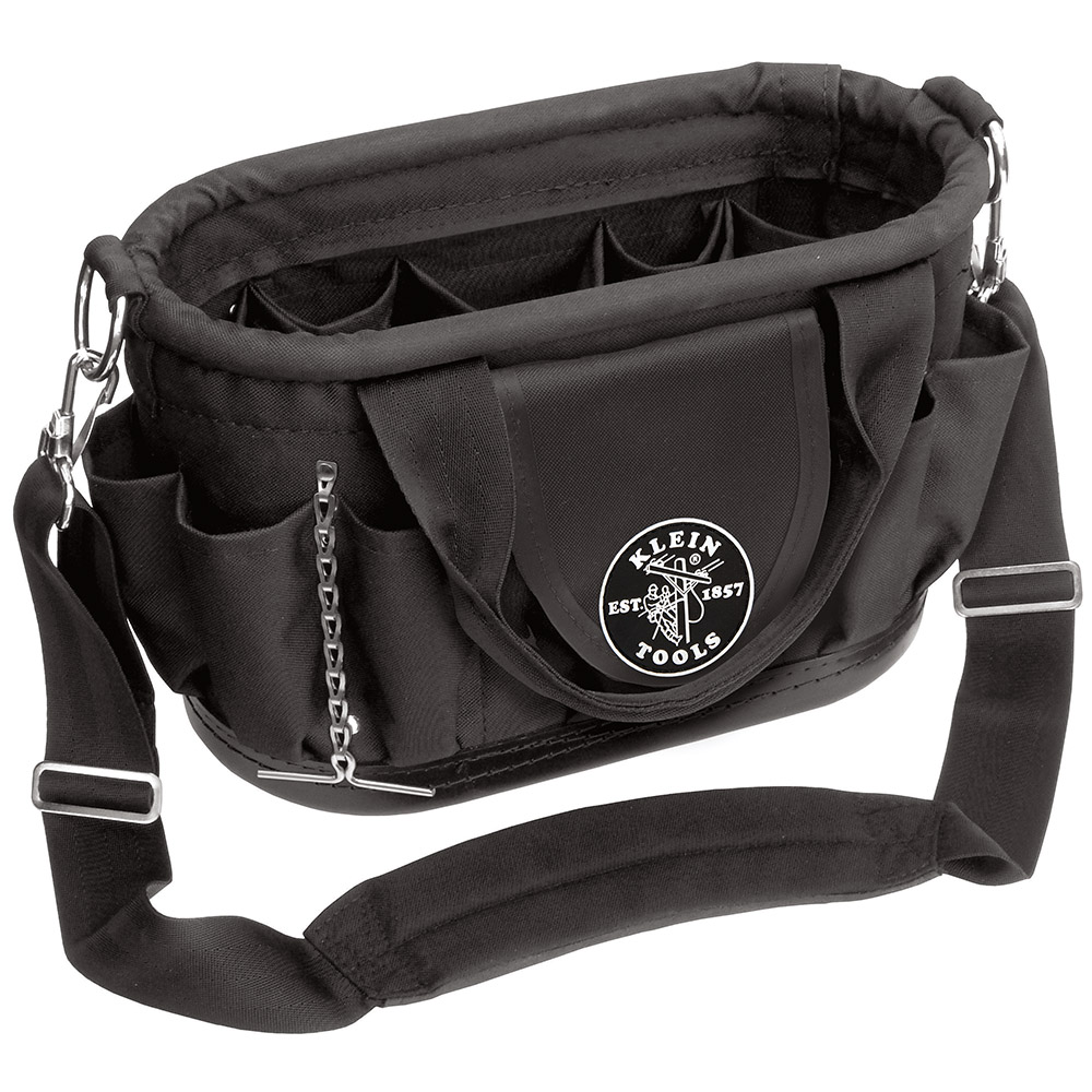 17 Pocket Tool Tote with Shoulder Strap, Constructed of rugged, 600x300 denier polyester to resist wear and tear on the jobsite