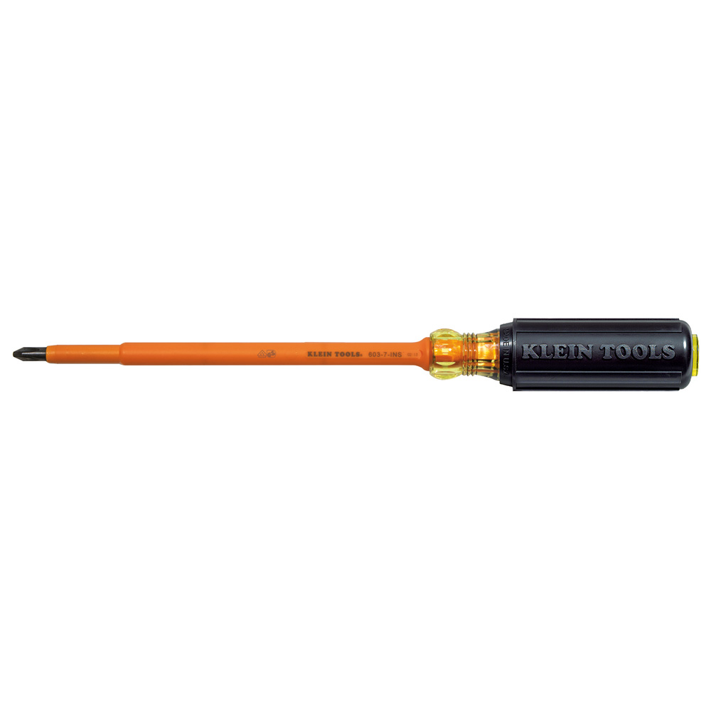 Insulated Screwdriver, #2 Phillips, 7-Inch Round Shank, 1000V Rated for safety