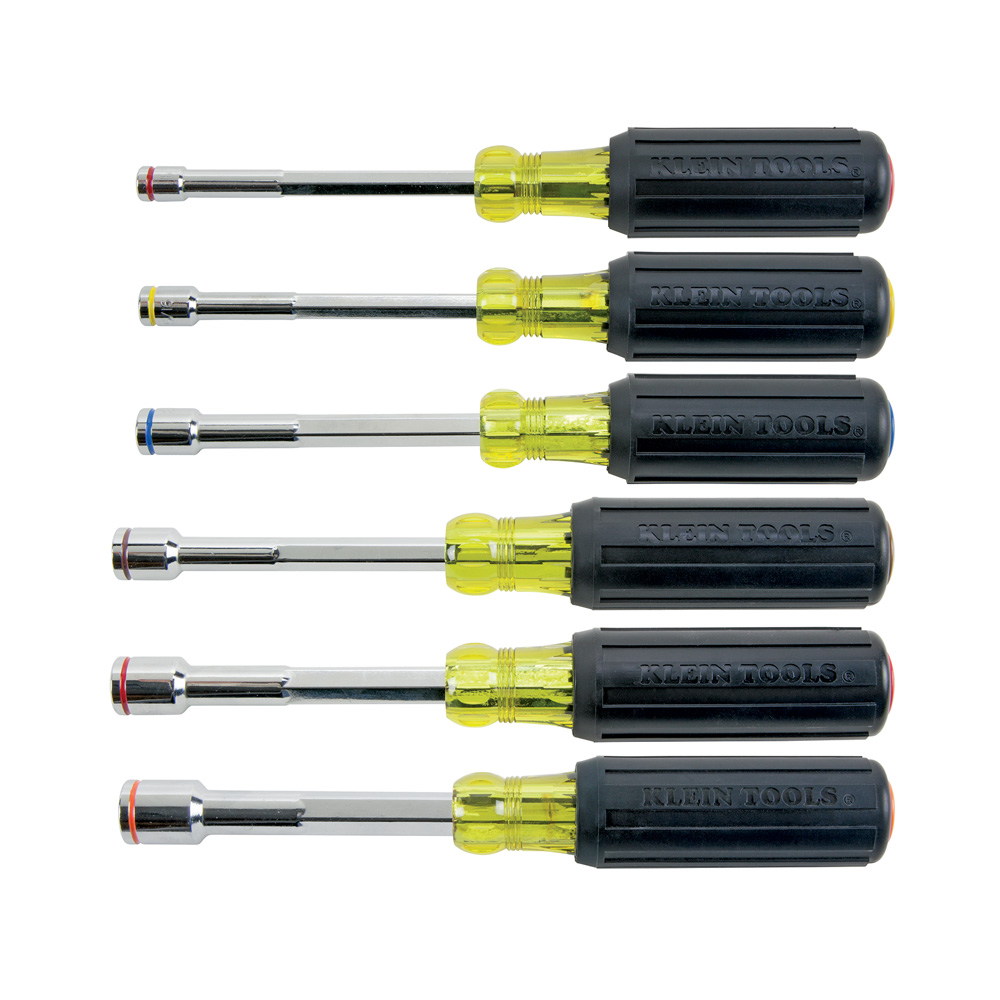 Nut Driver Set, Magnetic Nut Drivers, Heavy Duty, 6-Piece, Nut Drivers with through-handle, full-hollow shaft for torquing hex nuts onto threaded rod of any length