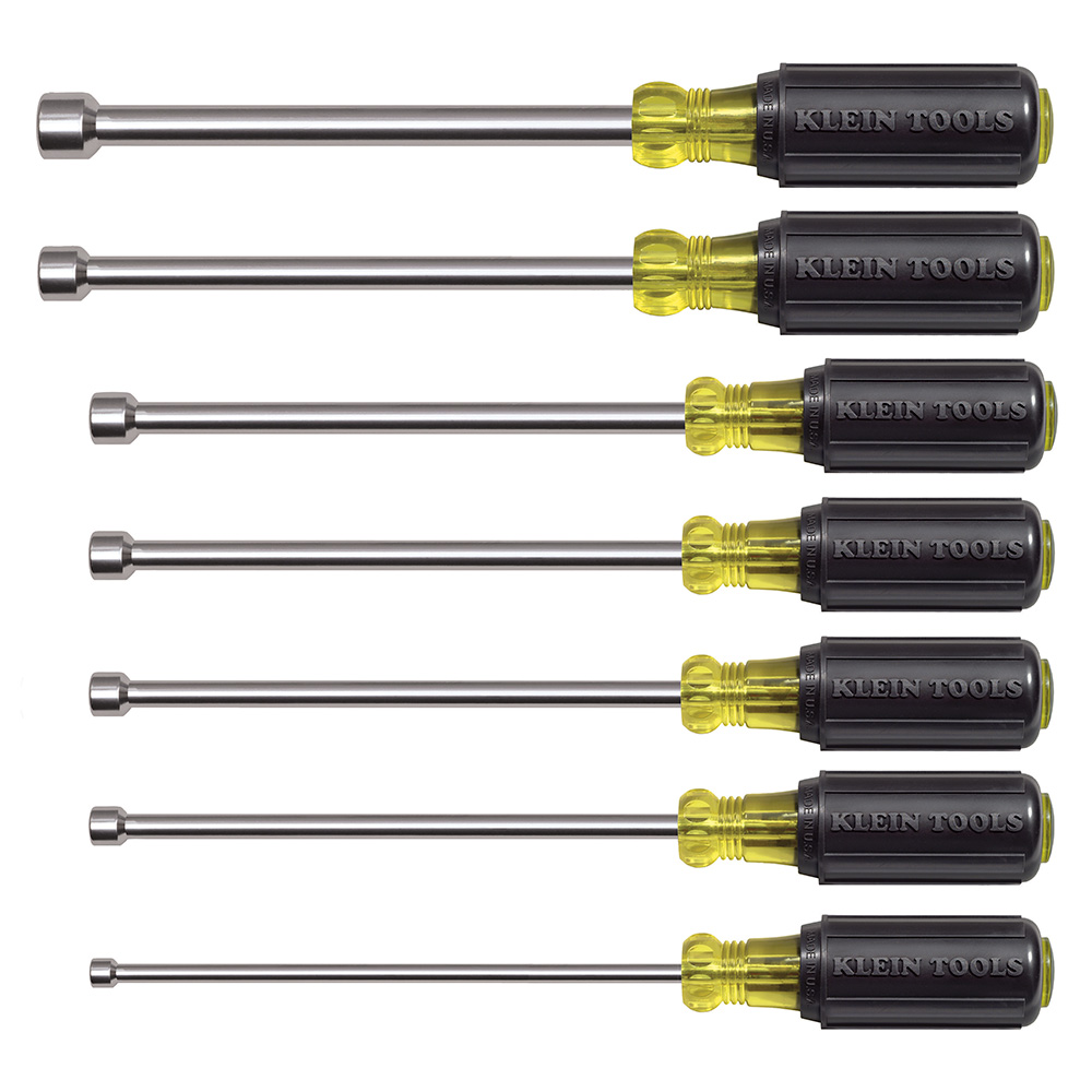 Nut Driver Set, Magnetic Nut Drivers, 6-Inch Shafts, 7-Piece, Nut drivers' full hollow shafts (except 3/16-Inch 5 mm) facilitate work on long bolt applications