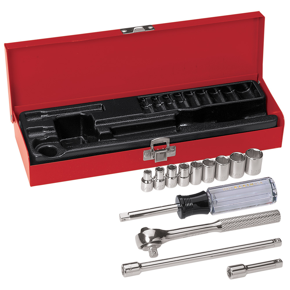 1/4-Inch Drive Socket Wrench Set, 13-Piece, Socket Wrench Set featuring nine 6-point sockets: 3/16-Inch, 7/32-Inch, 1/4-Inch, 9/32-Inch, 5/16-Inch, 11/32-Inch, 3/8-Inch, 7/16-Inch and 1/2-Inch