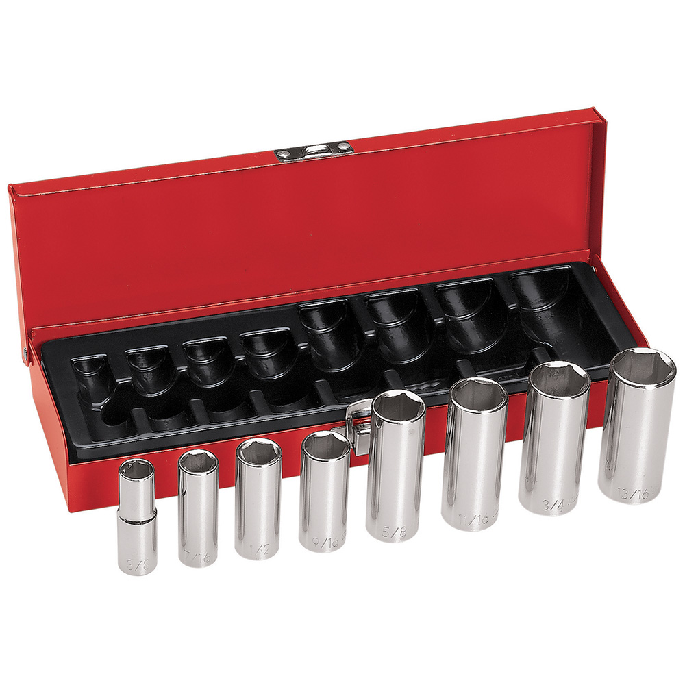 3/8-Inch Drive Deep Socket Wrench Set, 8-Piece, Sockets have chrome finish