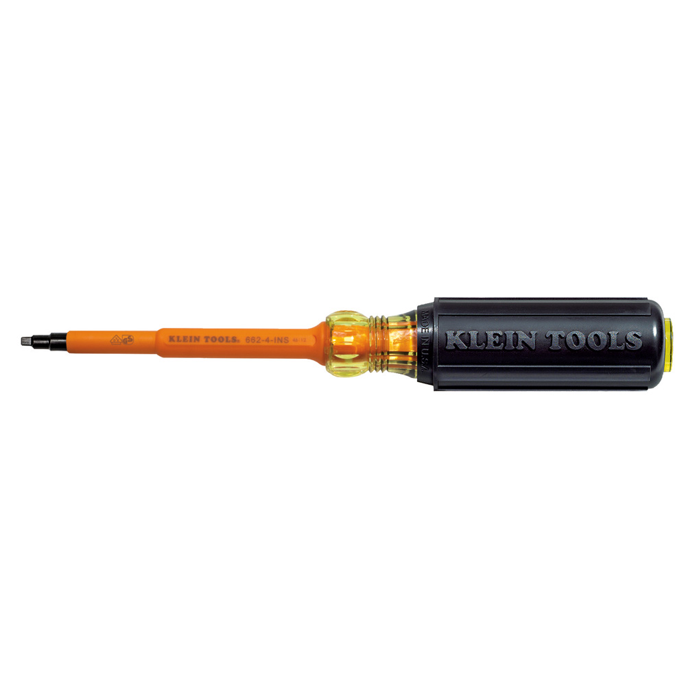 Insulated Screwdriver, #2 Square, 4'' Shank, 1000V rated for safety