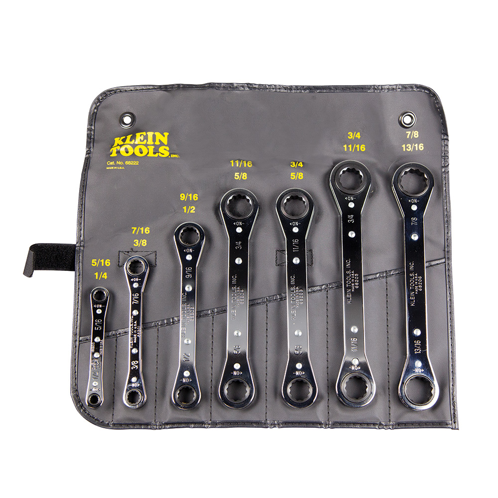 Ratcheting Box Wrench Set, 7-Piece, Set of the ratcheting box wrenches in heavy plastic roll-up pouch