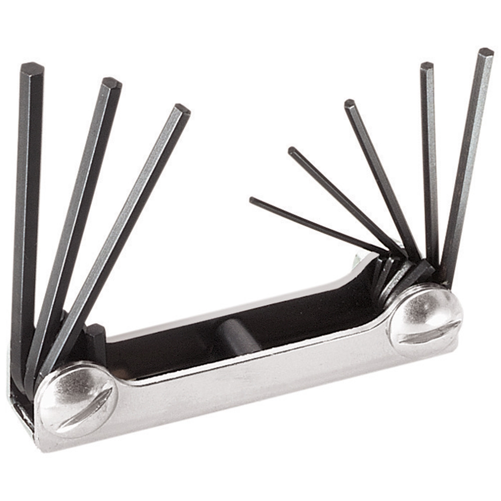 Folding Hex Key Set, 8-Key, SAE Sizes, Folding Hex Keys with two key positions (straight-out or right angle) for extra leverage
