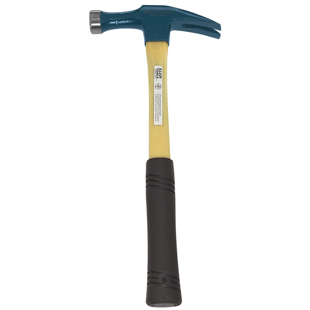 Electrician's Straight-Claw Hammer, Hammer with durable plastic-alloy jacketing helps to protect neck from fraying and splintering if incorrectly struck or overstruck